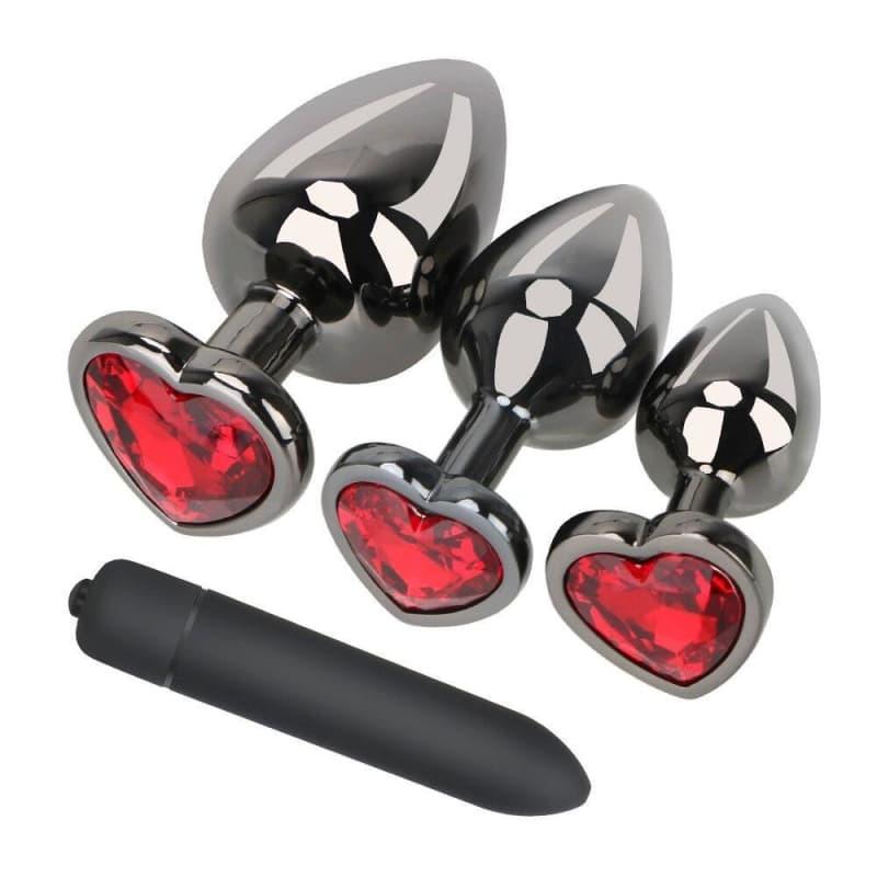Plug Anal Diamant Métal Cœur Rouge SML avec Vibro