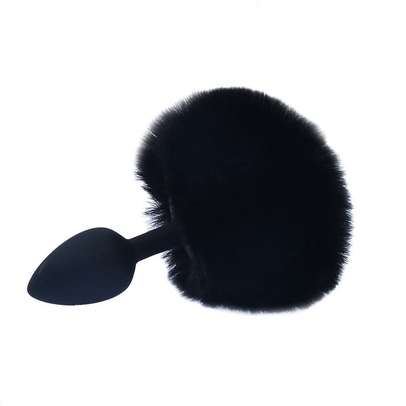Plug Anal Queue de Lapin silicone Noir Pompon Noir | Plug Avenue